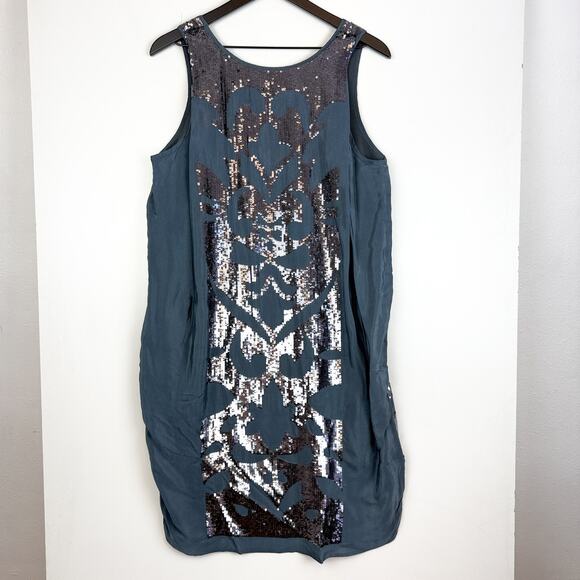 Velvet Graham Spencer Gray Crepe Delphinia Shift Sequins Mini Dress - Size M - Picture 7 of 10